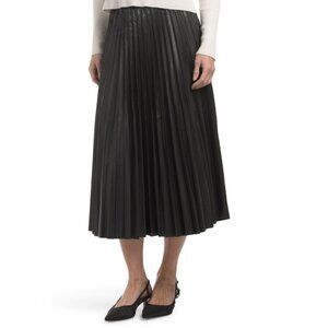 MAX STUDIO LONDON Black Faux Leather Pleated Midi Skirt